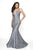Blush by Alexia Designs - 11761 Shimmer Plunging V-neck Mermaid Gown In Blue and Silver