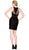 Lace Appliqued Illusion Midriff Sheath Short Formal Dress