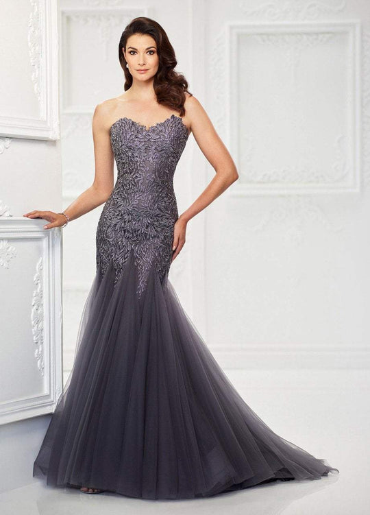 Montage by Mon Cheri - 118964 Strapless Tulle Trumpet Gown In Gray