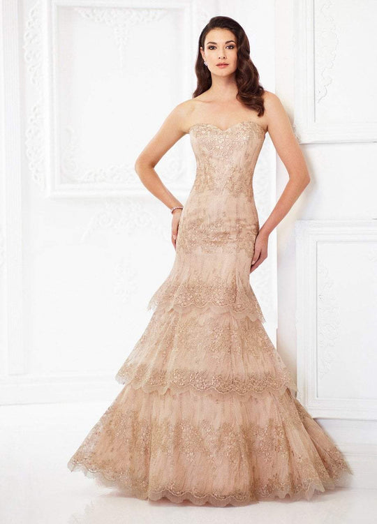 Montage by Mon Cheri - 118965 Strapless Tulle Gown In Gold