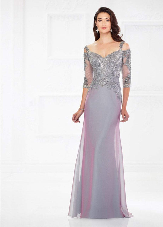 Montage by Mon Cheri - 118974 Metallic Lace Bodice Chiffon Gown In Purple