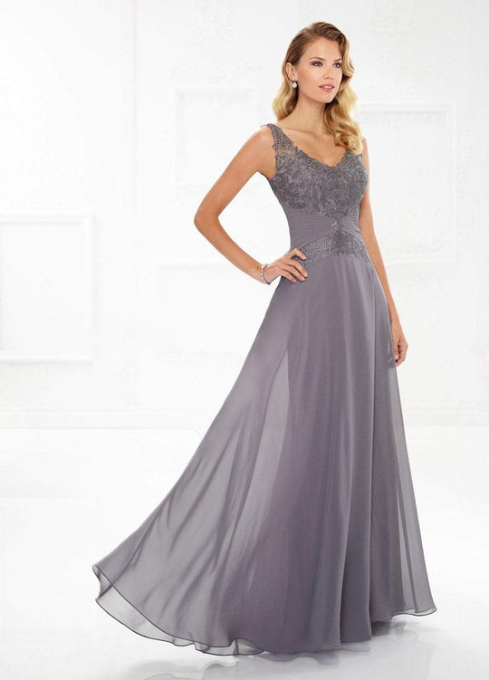 Mon Cheri V-neck Chiffon A-line Gown 118976 - 1 pc Pewter In Size 12 Available In Gray