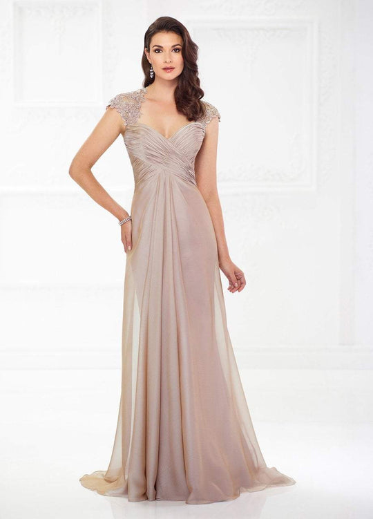 Montage by Mon Cheri - 118977 Queen Anne Ruched Empire Chiffon Gown In Gray