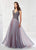 Montage by Mon Cheri - 118978 Queen Anne Chiffon A-line Gown In Blue and Gray