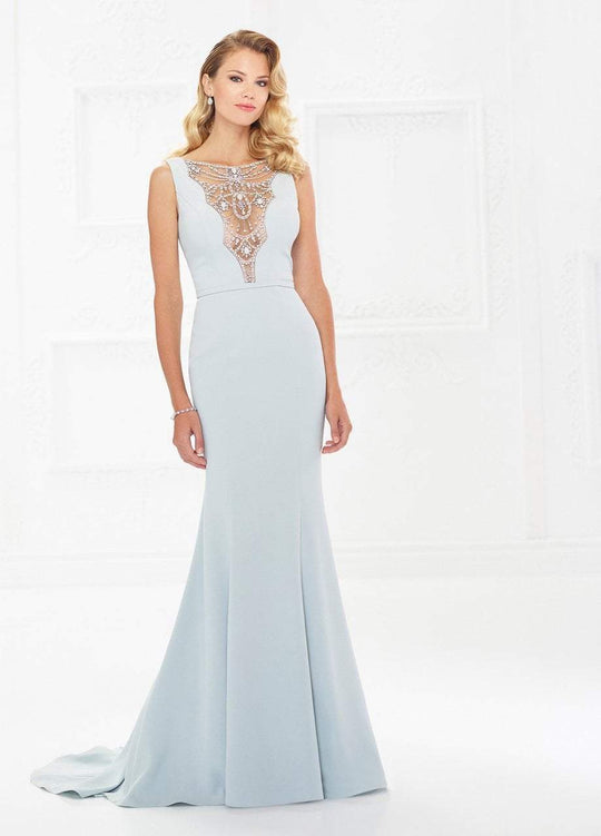 Montage by Mon Cheri - 118980 Ornate Beaded Neck Illusion Evening Gown In Green