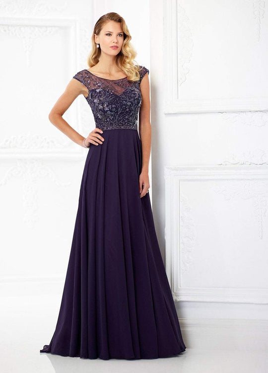 Montage by Mon Cheri - 118981 Sheer Bateau Neck Chiffon Gown In Purple