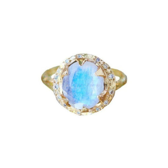Logan Hollowell - Queen Diamond and Oval Moonstone Ring in Yellow Gold