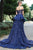 MNM Couture - Off-Shoulder Lace Embroidered Gown N0134 in Blue and Neutral