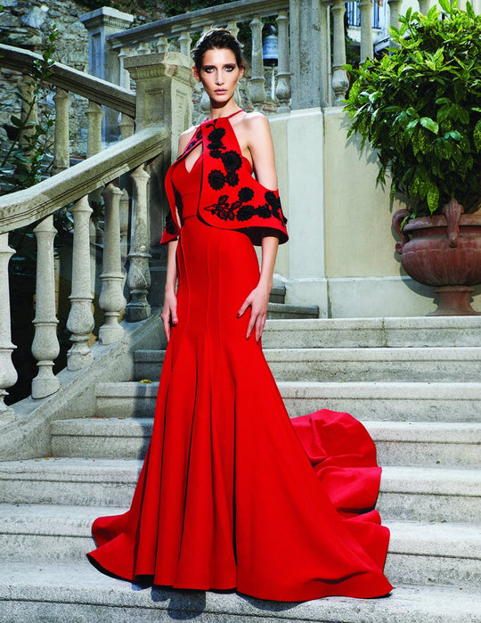 MNM Couture - Floral Embellished Trumpet Dress N0141 In Red
