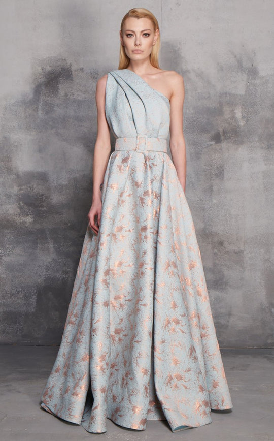 MNM Couture - N0164 Pleated One Shoulder Strap Belted Dress In Green