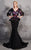 MNM Couture - N0186 Floral Ruffled Peplum Mermaid Gown In Black