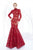 MNM Couture - N0200 Lace Applique High Neck Mermaid Dress in Red
