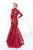 MNM Couture - N0200 Lace Applique High Neck Mermaid Dress in Red