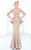 MNM Couture - N0211 Long Sleeve Floral Appliqued Sheath Gown In Gold