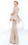 MNM Couture - N0211 Long Sleeve Floral Appliqued Sheath Gown In Gold