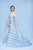 MNM Couture - N0228 Off Shoulder Fringe-Trimmed Stripe Overskirt Gown in Blue and White