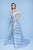 MNM Couture - N0228 Off Shoulder Fringe-Trimmed Stripe Overskirt Gown in Blue and White