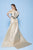 MNM Couture - N0229 Floral Beaded Off-Shoulder Column Dress in Neutral