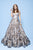 MNM Couture - N0236 Off Shoulder VNeckline Floral Embroidered Ballgown in Blue and Gold