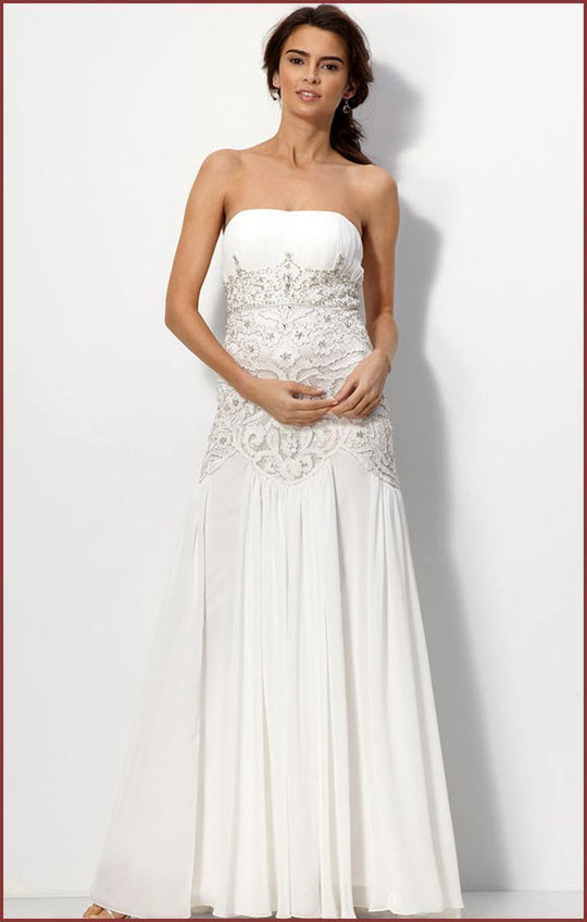 Sue Wong - N1114 Ruched Strapless A-line Gown in White