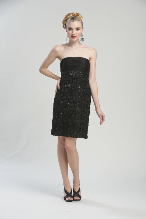 Strapless Rosette Empire Sheath Dress N3204 In Black