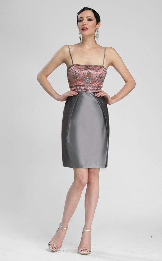 Sleeveless Embellished Bodice Empire Taffeta Dress N3434 In Gray