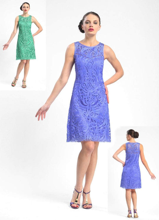 Sue Wong - Sleeveless Beaded Short Dress in Blue and Green