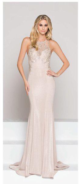 Colors Dress - 1911 Embellished Illusion Halter Sheath Dress In Neutral