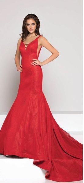 Colors Dress - 1932 Plunging V-neck Trumpet Dress In Red