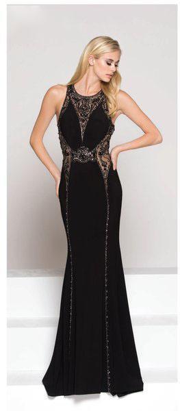 Colors Dress - 1846 Embellished Illusion Halter Jersey Sheath Dress In Black