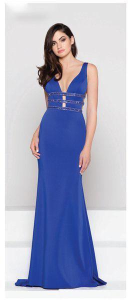 Colors Dress - 1899 Embellished V-neck Sheath Dress In Blue