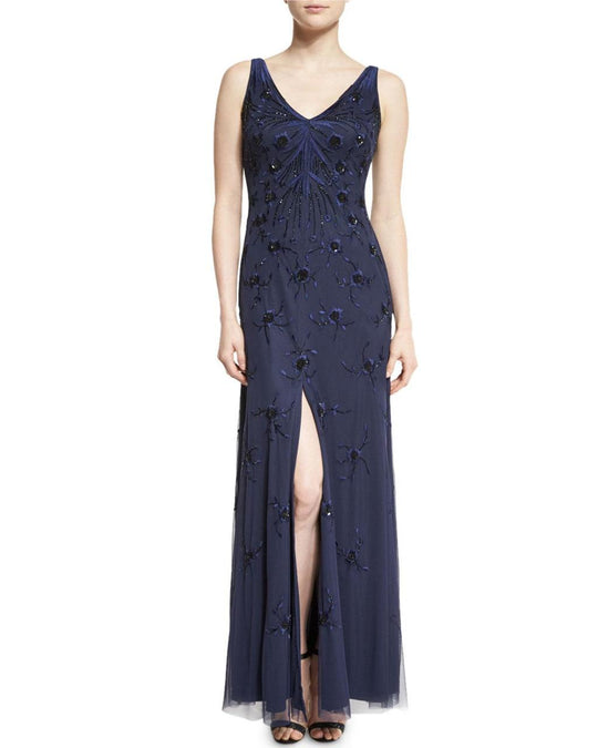 Aidan Mattox - 54473280 Embroidered Beaded Gown in Blue