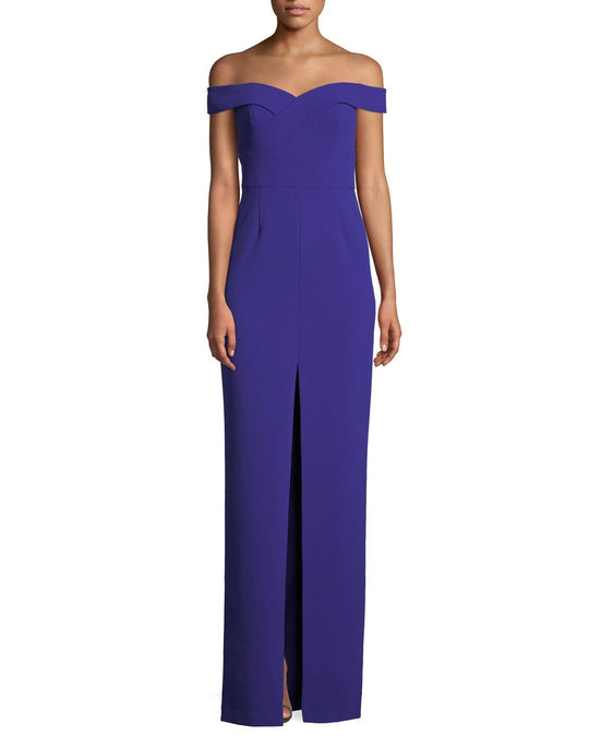 Aidan Mattox - MN1E202585 Off-Shoulder Scuba Crepe Long Sheath Dress In Purple