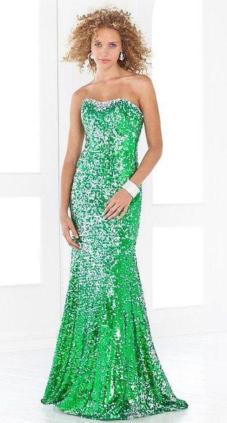 Blush - Glittering Strapless Long Dress 9306 in Green