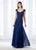 Cameron Blake - 118675 Queen Anne Lace Cap Sleeve Chiffon Evening Gown In Blue