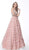 Jovani - 61112 Beaded Deep V-neck Ruffled A-line Dress In Pink