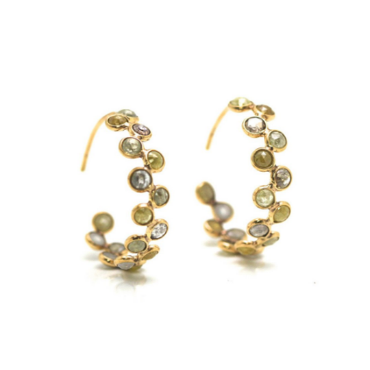 Rose cut champaign diamond hoop earrings in 18k yellow gold