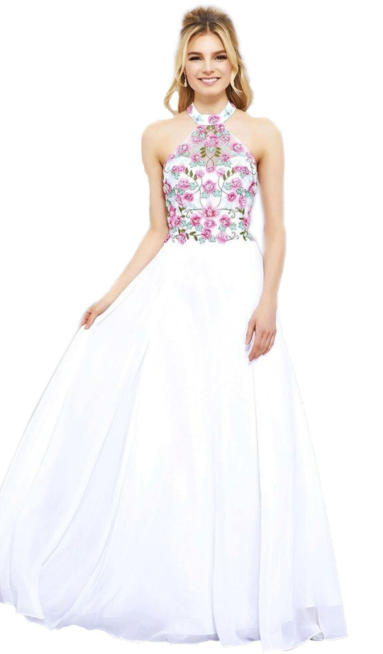 Lovely Floral Halter Style Long Evening Gown