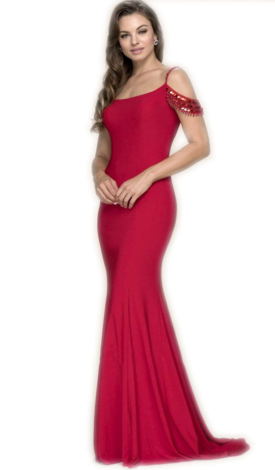 Beaded Off-Shoulder Georgette Mermaid Gown