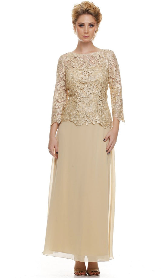 Nox Anabel - 5103 Lace Bateau Neck A-line Long Formal Dress