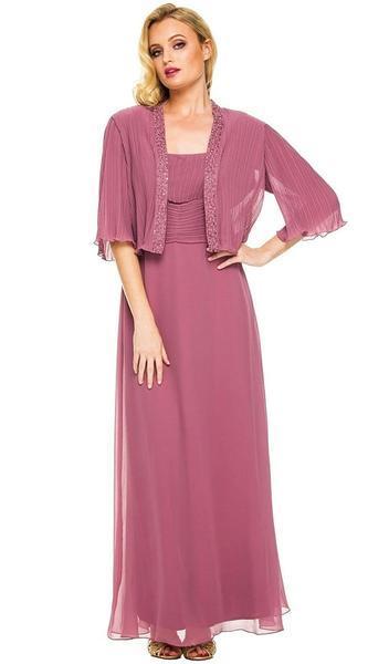 Nox Anabel - Ruched Square Neck Dress with Matching Jacket 5099 In Pink