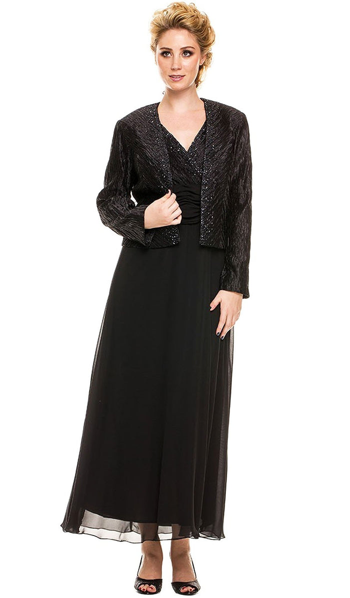Ruched V Neck Long Formal Dress with Jacket