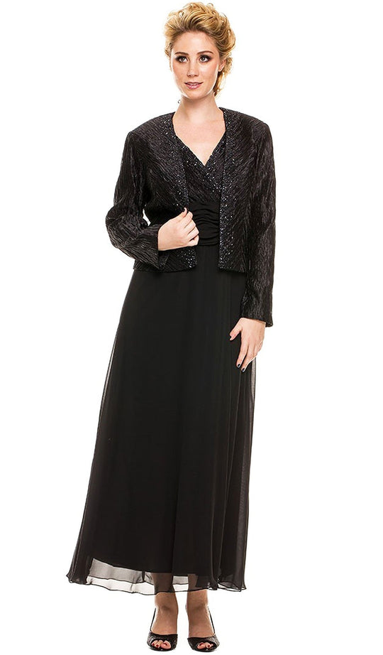 Nox Anabel - 5112 Ruched V Neck Long Formal Dress with Jacket