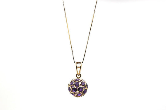 Amethyst Sphere Ball Dangle Pendant in 18k Yellow Gold