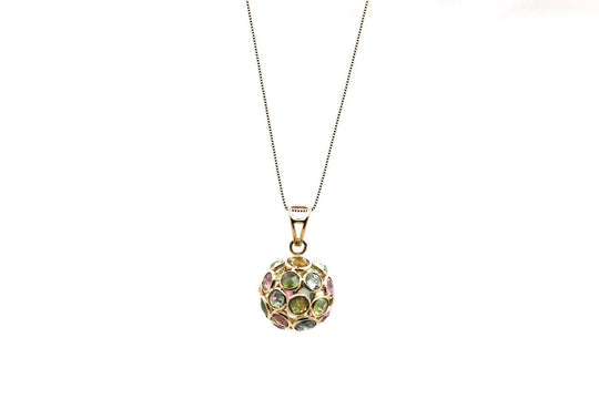 Multicolor Tourmaline Ball Pendant in 18k Yellow Gold