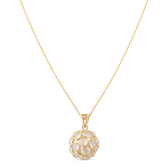 Rainbow Moonstone Ball Pendant in 18k Yellow Gold