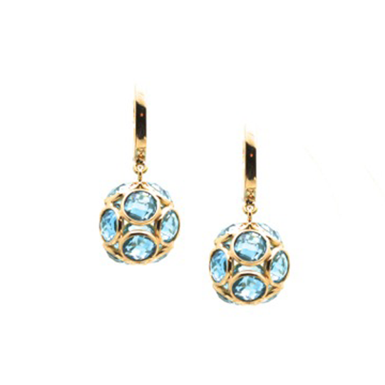 Sky Blue Topaz Ball Earrings with Plain Gold Huggies In 18K Yellow Gold