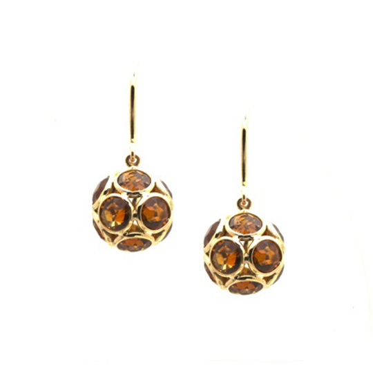 Citrine Sphere Earrings In 18K Yellow Gold