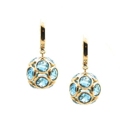 Sky Blue Topaz Sphere Ball Earrings in 18k Yellow Gold