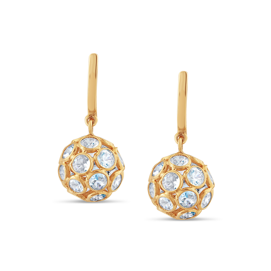 Rainbow Moonstone Sphere Ball Earrings in 18k Yellow Gold